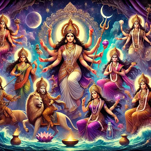 जानिए नवदुर्गा, देवी दुर्गा के नौ स्वरूप, उनका महत्व, शक्तियाँ और पूजा विधि। नवदुर्गा की आराधना से जीवन में समृद्धि, स्वास्थ्य और आध्यात्मिक उन्नति प्राप्त करें।