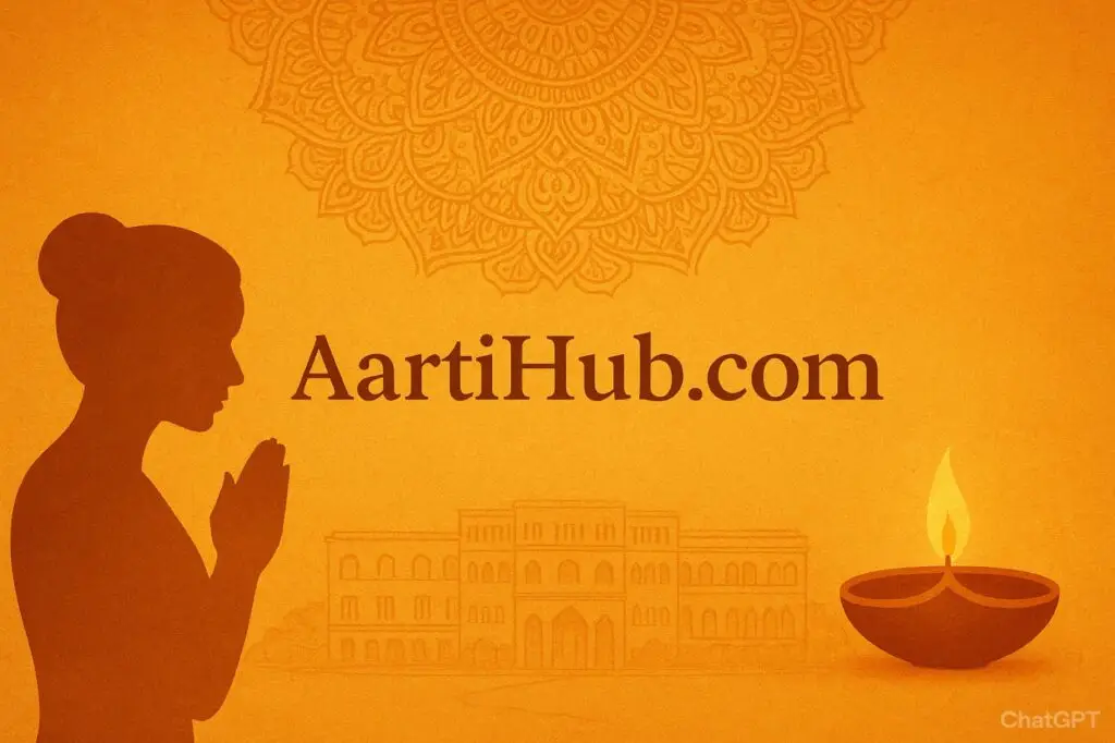 AartiHub.com - Spiritual hub for Aarti, Mantra, Stotra, Chalisa, and life lessons with diya and prayer illustration